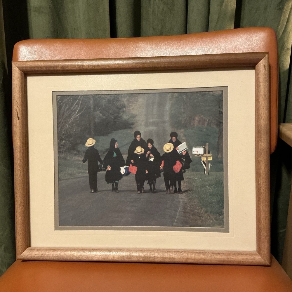 Vintage Children Amish Photograph Framed Americana 1990s 90s Country Cottage